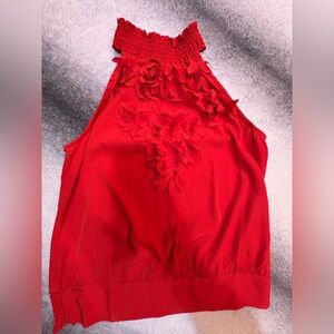 Dimri Red Orange Halter 3D Floral Elastic Blouse Top Shirt Large L